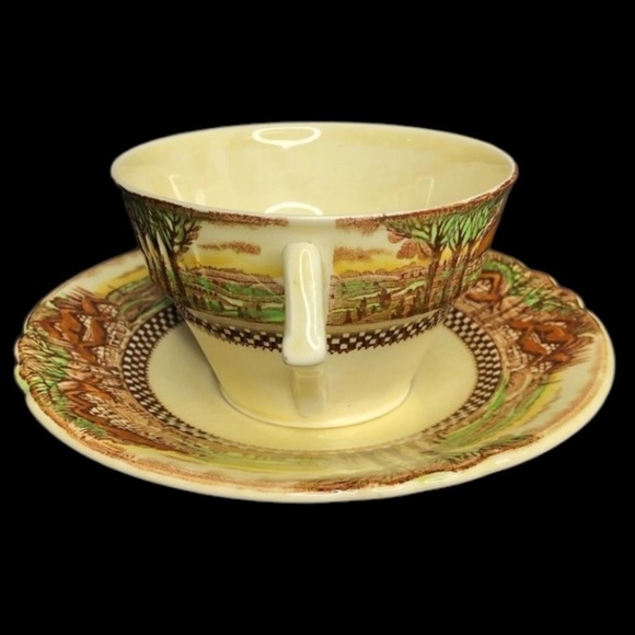 VTG Myott Son & Co. Hanley Englands Countryside Transferware Tea Cup + Saucer - Picture 3 of 8